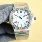 Replica Patek Philippe Nautilus White Dial Diamond Bezel Stainless Steel Watch